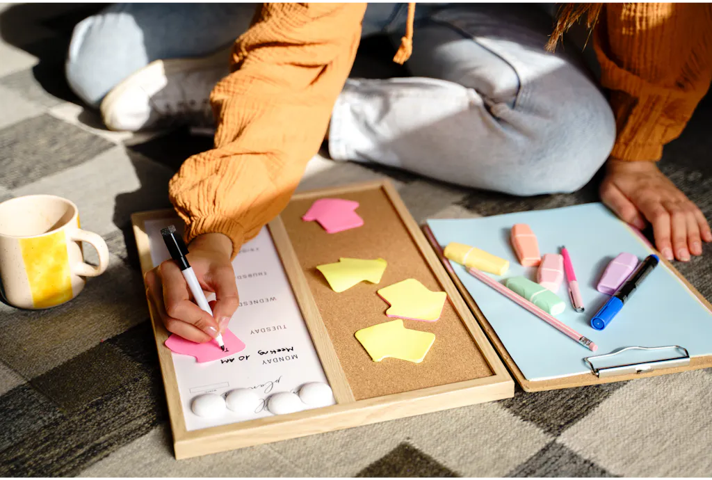 Osoba planująca na tablicy korkowej zdrowe nawyki