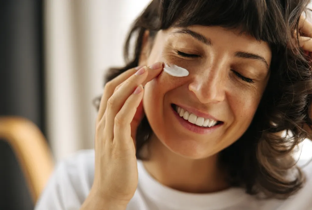Kobieta aplikująca krem pod oczy Kobieta aplikująca krem pod oczy